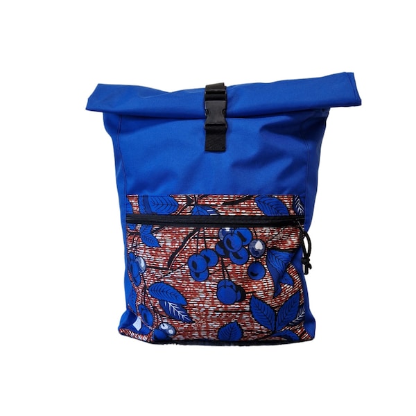 Sac à dos enroulable en tissu africain pour ordinateur portable, sac à dos en toile de voyage fait main en toile pour homme et femme unisexe