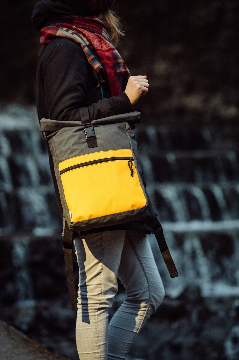 Waterproof Laptop Roll Top Backpack Handmade Travel Canvas Etsy