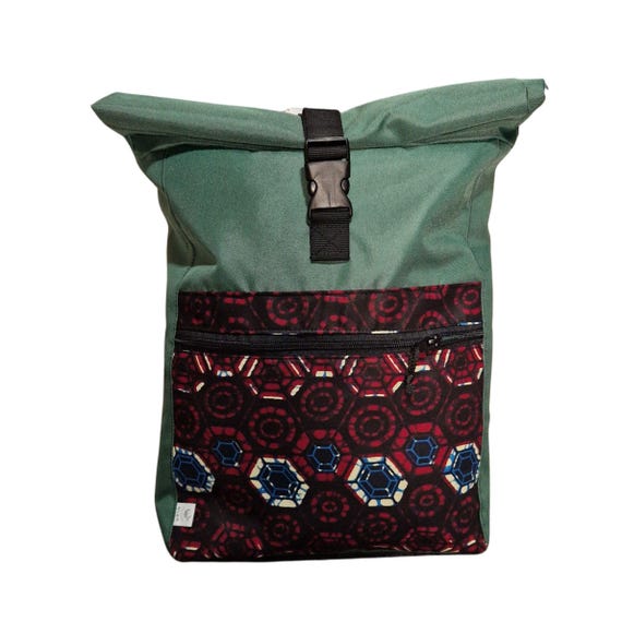 African Fabric Rolltop Backpack: Handmade Canvas Laptop  display picture 2