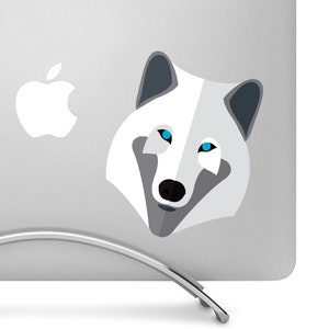 Flat Design White Wolf Head - High-Quality Printed Vinyl Decal Aesthetic Stickers, Cool Car Decals or Laptop Stickers