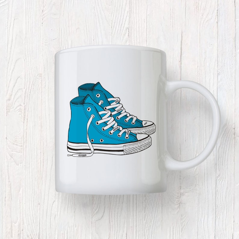 Blue Chucks High Top Sneakers Full Color Ceramic Mug A Perfect Unique Coffee Mug Or Custom Tea Cup That's Dishwasher Safe image 7