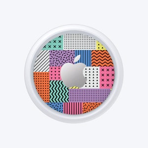 Apple AirTag Skin - Printed Bright Pastel Rectangles Memphis Pattern - Apple AirTags Sticker Vinyl Double Sided Skin Printed Vinyl Decal