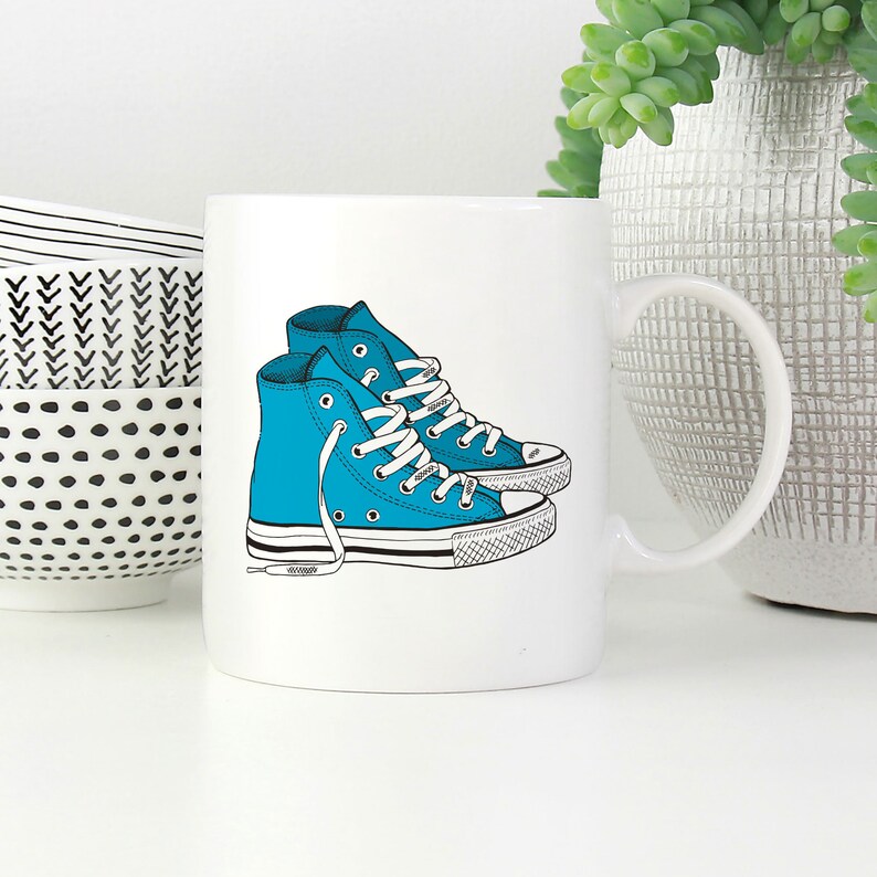 Blue Chucks High Top Sneakers Full Color Ceramic Mug A Perfect Unique Coffee Mug Or Custom Tea Cup That's Dishwasher Safe image 5