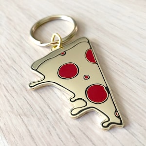 Pepperoni Pizza Slice Enamel Keychain Super Awesome Custom Soft Enamel Keychain with Metal Ring.
