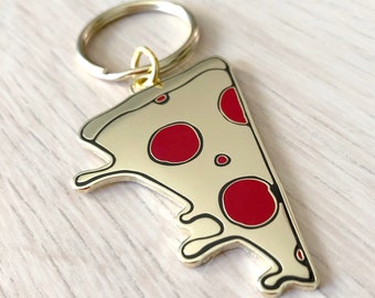 Pepperoni Pizza Slice Enamel Keychain Super Awesome Custom Soft Enamel Keychain with Metal Ring.