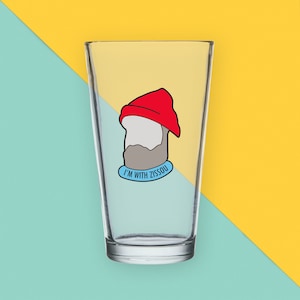 I'M With Steve Zissou - Full Color Wes Anderson Printed Pint Glass - The Best Custom Printed Pint Glass, Perfect As A Craft Beer Glass