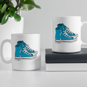 Blue Chucks High Top Sneakers Full Color Ceramic Mug A Perfect Unique Coffee Mug Or Custom Tea Cup That's Dishwasher Safe image 4