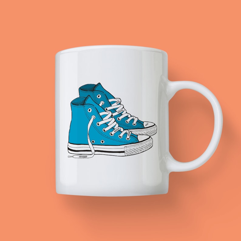 Blue Chucks High Top Sneakers Full Color Ceramic Mug A Perfect Unique Coffee Mug Or Custom Tea Cup That's Dishwasher Safe image 3