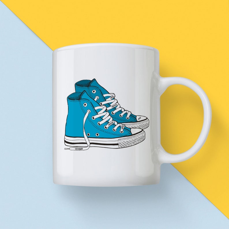 Blue Chucks High Top Sneakers Full Color Ceramic Mug A Perfect Unique Coffee Mug Or Custom Tea Cup That's Dishwasher Safe image 1