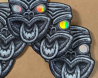 Maori Tiki Pop Holographic Vinyl Sticker