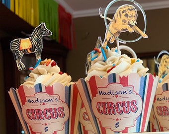Vintage Circus Cupcake Wrappers or Cupcake Cake Picks The Greatest Showman theme,  carnival ticket, 50/50, bingo, fair theme