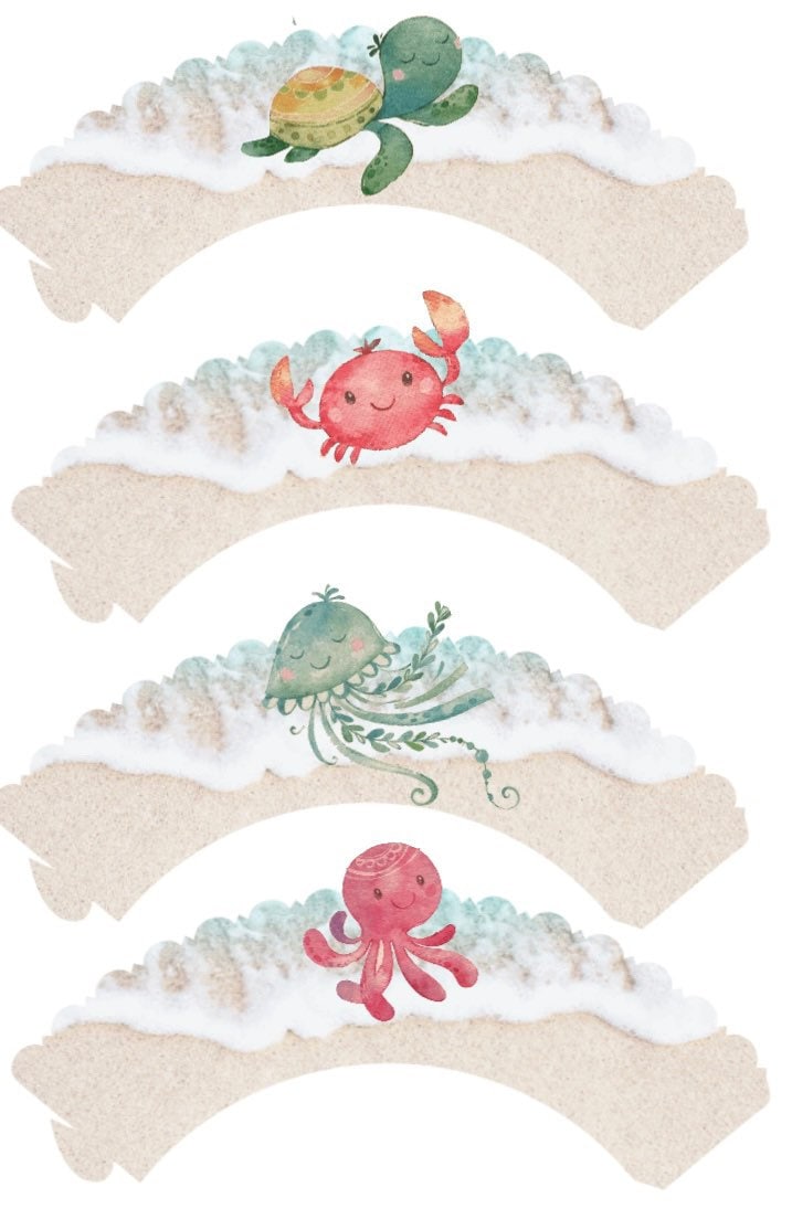 12 Under the Sea Sea Life Crab jellyfish title octopus cupcake wrappers