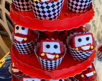 12 Disney Cars Cupcake Liner Wrappers Checkered Flag