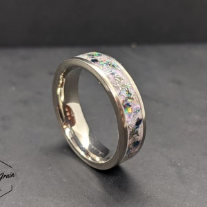 Titanium Ring - Space Opal, Meteorite, Flourite & White Glowstone - Opal Inlay Ring - 6mm Ring - Wedding Ring - Mens Ring - Womens ring