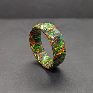 Solid Bello Opal Ring - 8mm Black Fire Opal - Wedding Ring Mens Ring Womens Ring