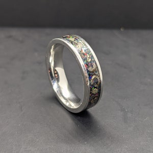 Cobalt Chrome Meteorite Inlay Ring with Iron Pyrite & Opal Ring - 6mm - Opal Gemstone Ring - Band Ring - Eternity Ring