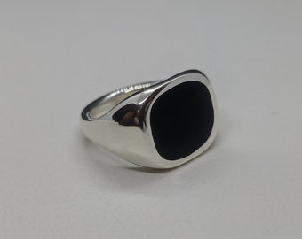 925 Sterling Silver Signet Ring with Solid Black Inlay - Mens Ring - Womens Ring - Signet Ring - Solid Silver Ring