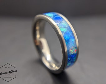 Cobalt Blue Opal & Glowstone Titanium Ring - Mens Ring - Womens Ring - Wedding Ring - Wedding Band - Titanium Ring - Blue Ring