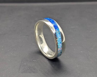 Sterling Silver Opal Ring - Crushed Blue Opal - Wedding Ring - Mens Ring - Womens Ring 925 Silver Ring