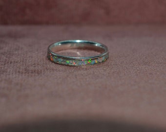 Anillo de ópalo de plata de ley - Anillo de ópalo - 925 Plata de ley - Anillo de piedra preciosa de ópalo - Anillo de banda - Anillo de eternidad - Joyería de ópalo