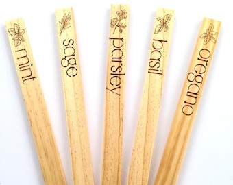 Customizable Wood Garden Markers - Set of 5 Hand Burned Plant Labels