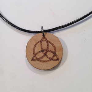 Wood Burned Celtic Knot Necklace - Handcrafted Round Pendant