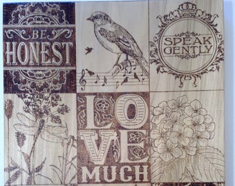 Inspirational quote wood burned sign- Victorian style drawing