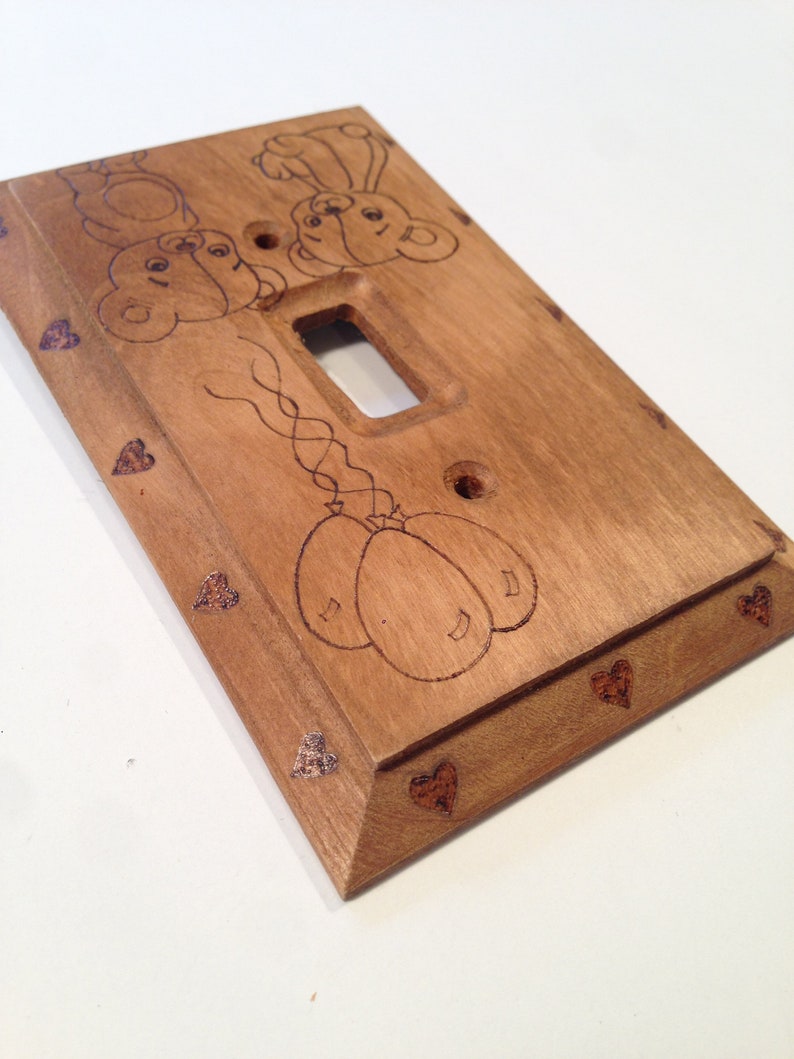 wood burned wood switch plate Teddy bear wood light switch cover