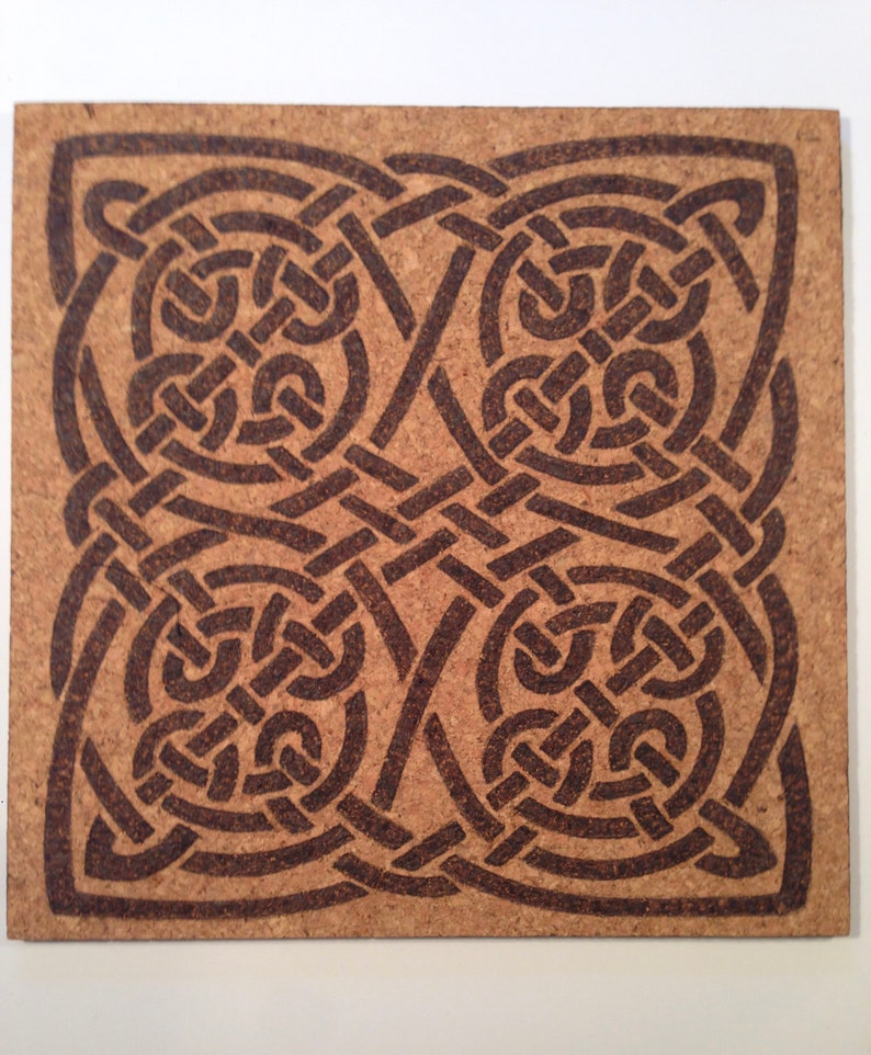 Celtic Cork Trivet Cork Burned Design Celtic Design Etsy