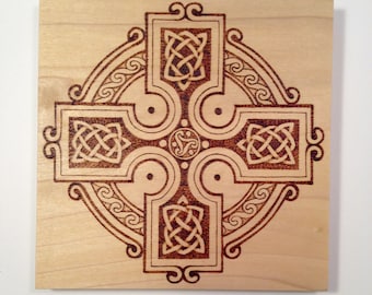 Celtic cross wood burned art - Celtic cross image - Pyrography