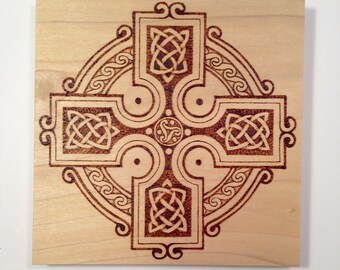 Wood Burned Celtic Cross Art: Pyrography Poplar Decor