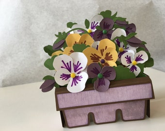 Pansy Box Greeting Card - 3D - Pop Up