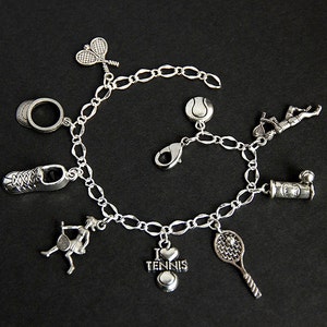Tennis Bracelet. Tennis Charm Bracelet. Tennis Lover Sports Bracelet. Silver Bracelet. Sports Jewelry. Handmade Jewelry.