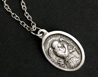 Saint Gabriel Necklace. Christian Necklace. St Gabriel Medal Necklace. Patron Saint of Clerics, Communications Workers, and Youth.