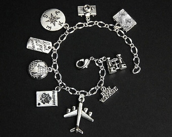 Reisarmband. Wereldreiziger bedelarmband. Reiziger armband. Toeristische armband. Zilveren armband. Handgemaakte sieraden.