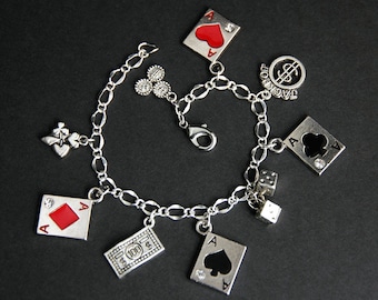 Gambling Bracelet.  Poker Charm Bracelet. Poker Bracelet. Gambler Bracelet. Silver Bracelet Casino Bracelet. Handmade Jewelry