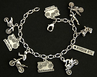 DirtBike Bracelet. ATV Charm Bracelet. Dirt Biking Bracelet. Dirt Biker Girl Bracelet. Motorcycle Silver Bracelet. Handmade Jewelry.