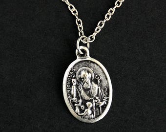 Saint Nicholas Necklace. Catholic Necklace. St Nicholas Medal Necklace. Patron Saint Necklace. Catholic Jewelry. Religious Necklace.