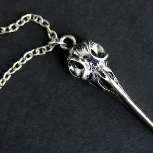 Raven Skull Necklace. Bird Necklace. Bird Skull Charm Necklace. Skeleton Necklace. Silver Necklace. Goth Necklace. Handmade Necklace.