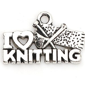 I Love Knitting Charm.  Add-On Charm for Charm Bracelets. Silver Plated Charm.