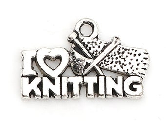 I Love Knitting Charm.  Add-On Charm for Charm Bracelets. Silver Plated Charm.