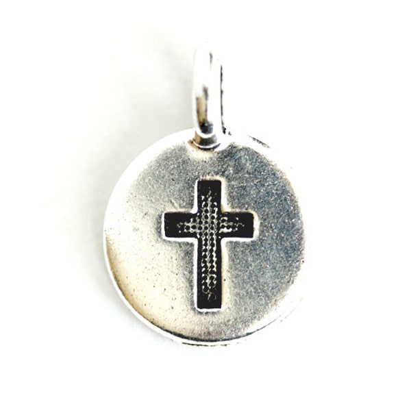 Cross Tab Charm. Add-On Charm for Charm Bracelet or Necklace Charm. Christian Charm. Silver Plated Charm. 17mm x 12mm