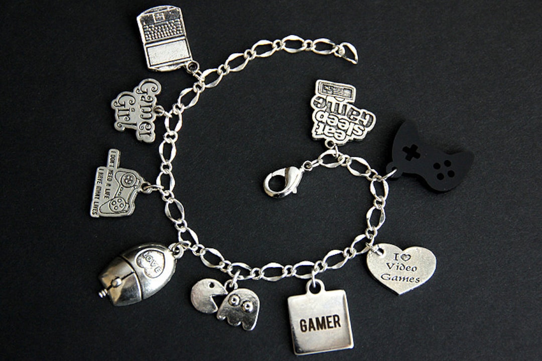 Gamer Bracelet. Gamer Girl Charm Bracelet. Video Games Bracelet. Online Gamer Silver Bracelet