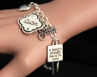 Sister Bracelet.  Family Tree Charm Bracelet. Family Bracelet. Silver Bracelet. Family Jewelry. Sister Gift. Handmade Jewelry