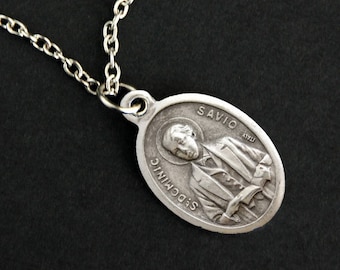 Saint Dominic Savio Necklace. Catholic Necklace. St Dominic Savio Medal Necklace. Patron Saint Necklace. Catholic Jewelry.