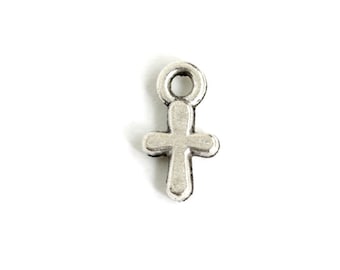 Tiny Cross Charm. Christian Charm. Add On Charm for Charm Bracelet or Necklace Charm. Silver Plated Charm. 10mm x 5mm