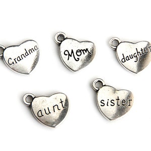 Sister Charm. Heart Charm. Add-On Charm for Charm Bracelets. Silver Plated Charm. image 4