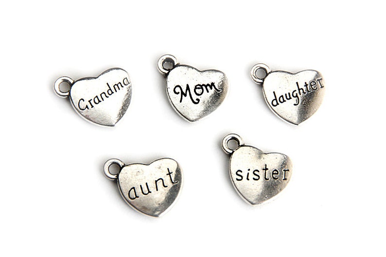 Sister Charm. Heart Charm. Add-On Charm for Charm Bracelets. Silver Plated Charm. image 4