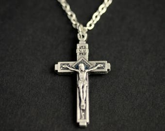 Basic Crucifix Necklace. Catholic Necklace. Charm Necklace. INRI Necklace. Silver Necklace. Catholic Jewelry. Christian Jewelry.