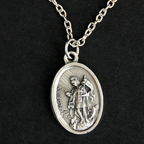 Saint Florian Necklace. Catholic Necklace. St Florian Medal Necklace. Patron Saint Necklace. Christian Jewelry. Religious Necklace.